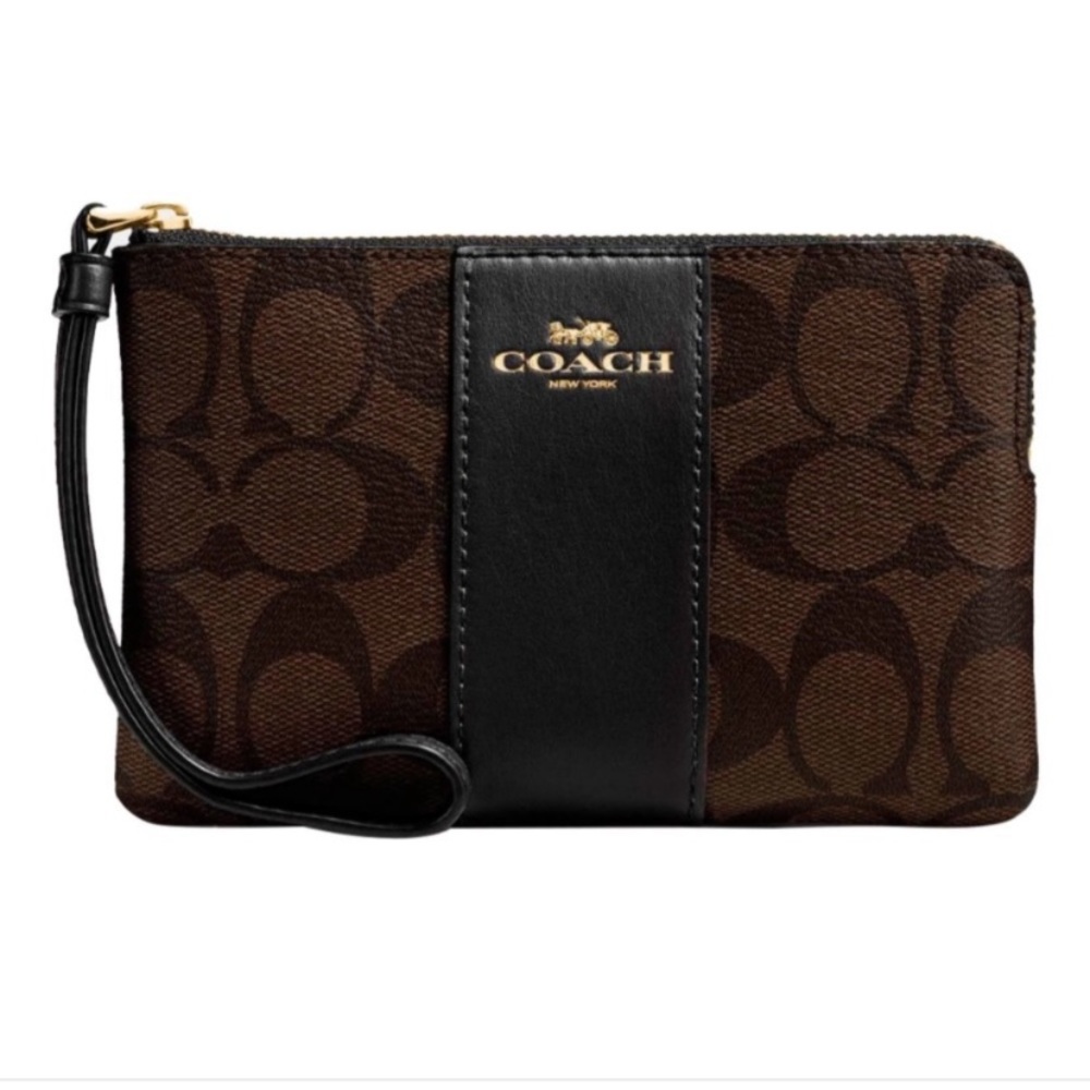Coach Signature PVC Leather Corner Zip Wristlet